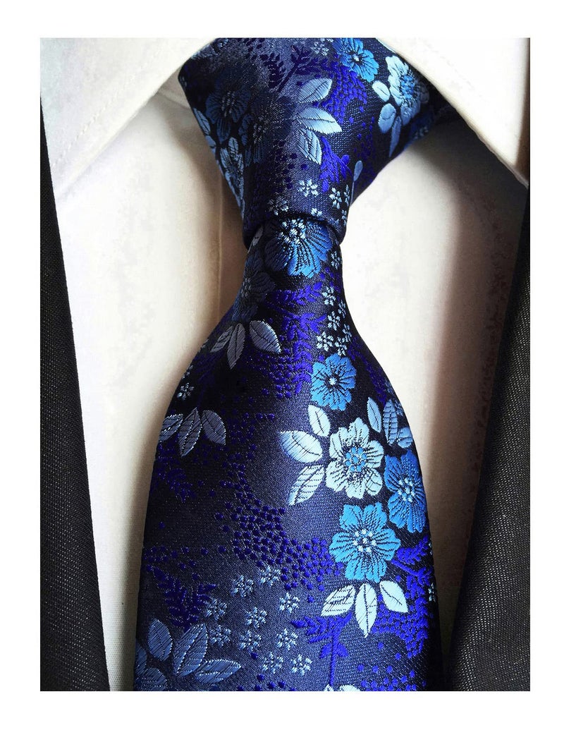 Elfeves Men's Boys Silk Navy Blue Tie Paisley Pattern 3.15" Width Necktie For Any Outfit - Image 2